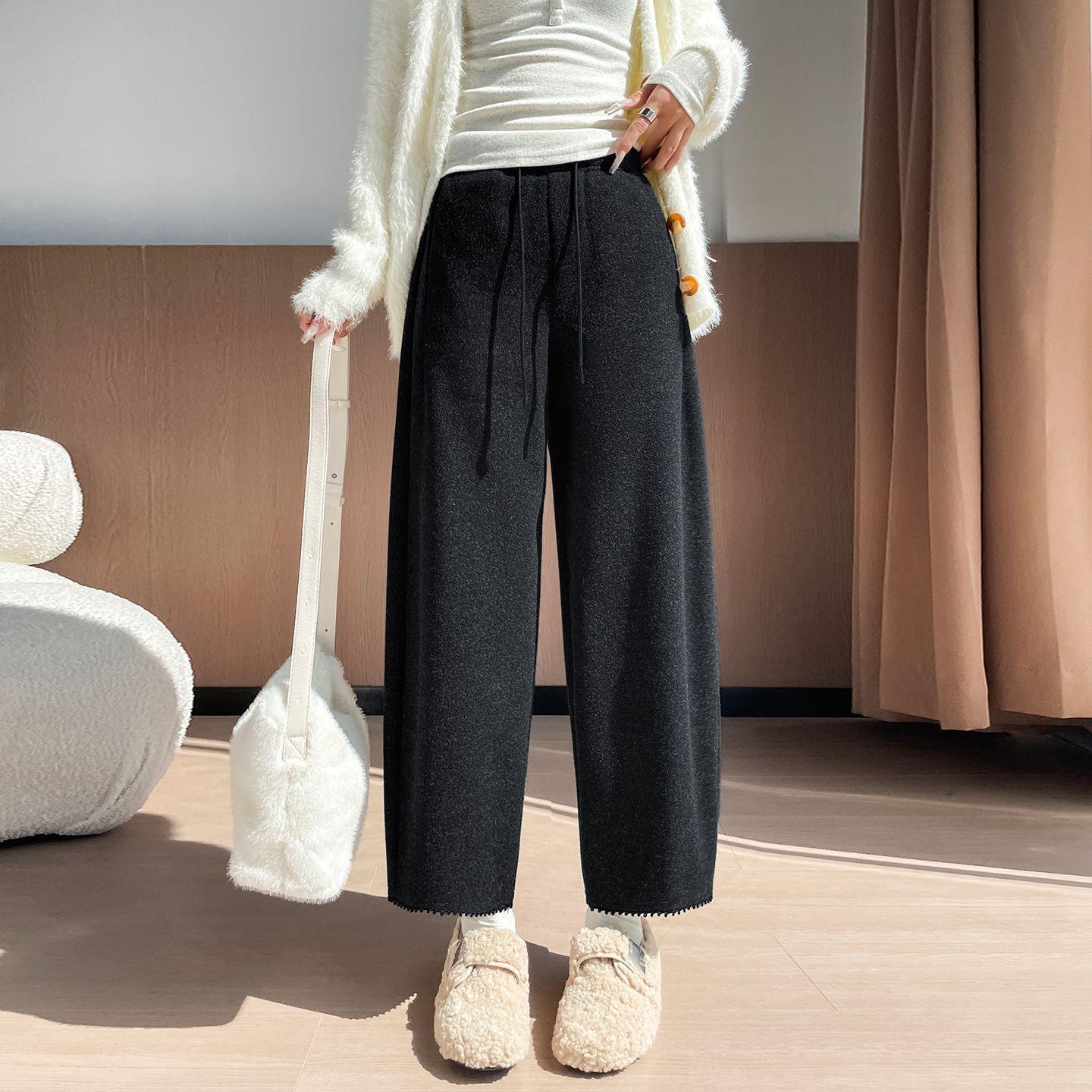 

High-Waisted Women s Woolen Velvet Trousers – New Season Loose, Slimming Harem Pants with Excellent Drape. XL (123-135 jin)