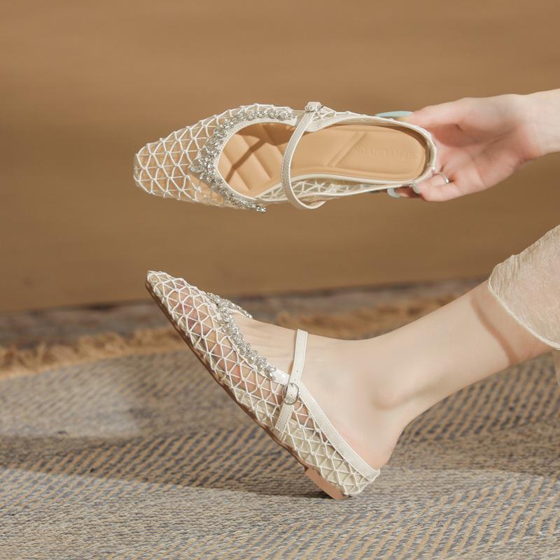 

Sheepskin version~ inner height-increasing slippers outer wear 2025 new summer girl pointed head flat bottom bag head half slippers women 39