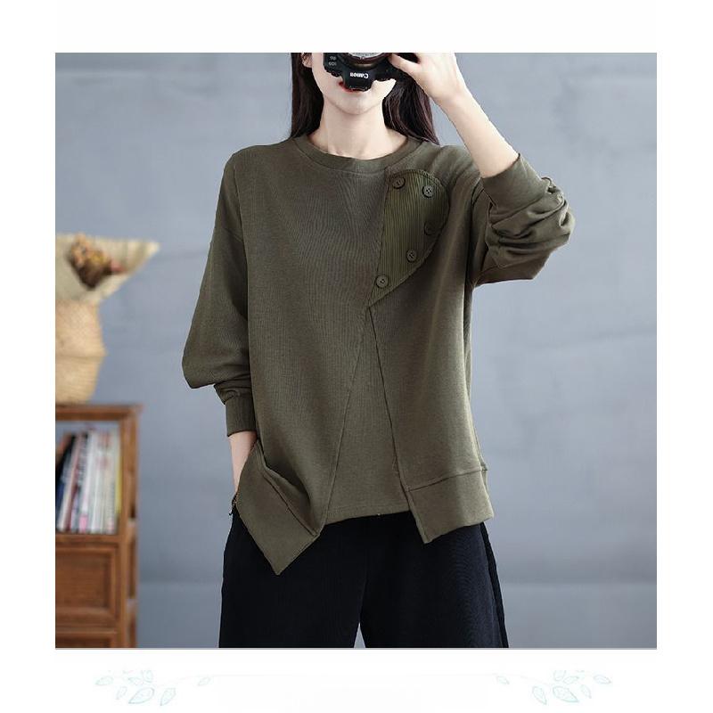 2026 Spring and Autumn New Loose Sweatshirt for Women, Solid Color, Casual Style, Versatile Irregular Top