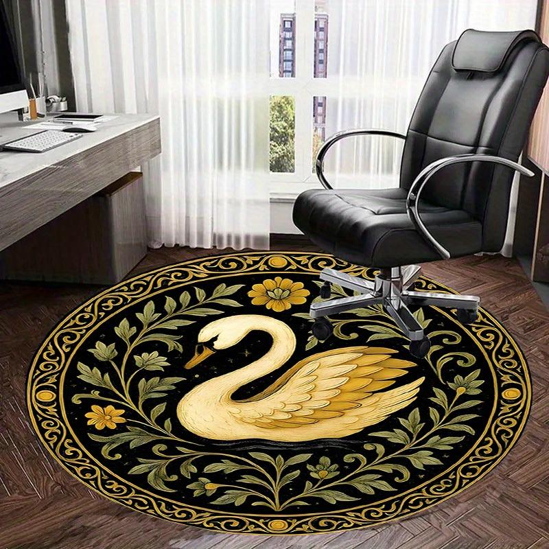 1pc Multi Surface Chair Mats Golden Swan with Floral Border Perfect for Decorating Office Chairs, Living Rooms, Or Bedrooms.dt075