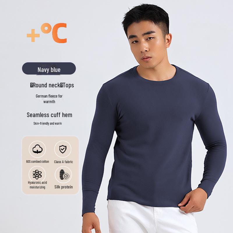 

Мужская бесшовная теплая рубашка с длинным рукавом - круглый вырез, немецкий бархат, гиалуроновая кислота, повседневная одежда класса А для осени и зимы 2XL (recommended 80-90 kg)