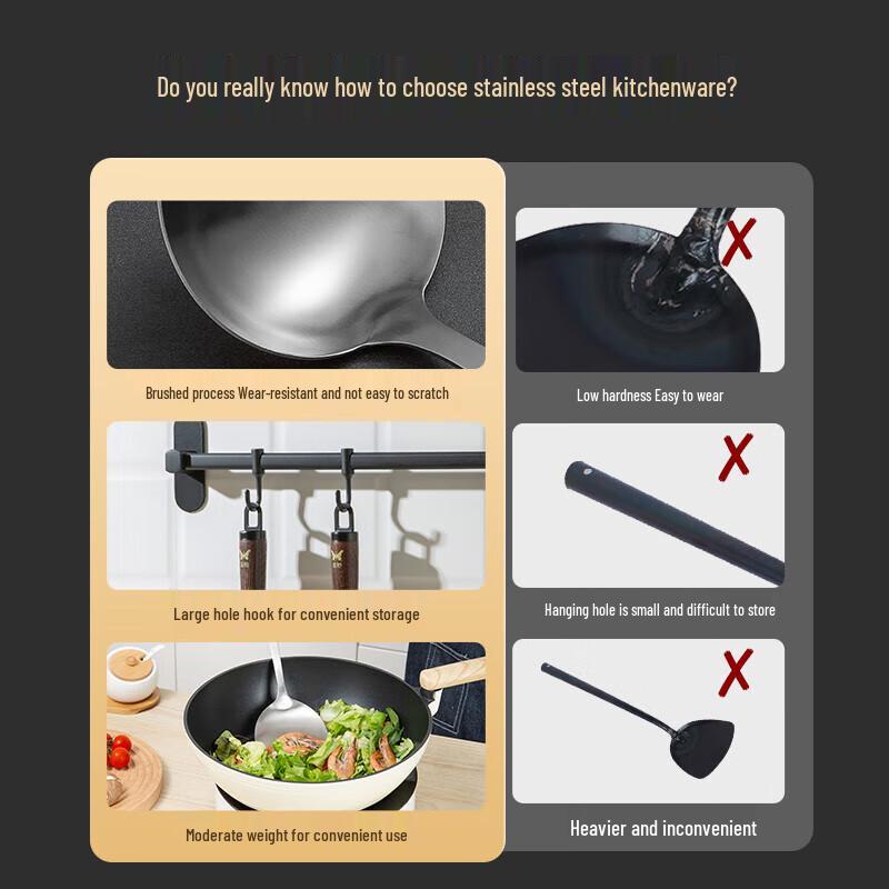 304 Stainless Steel Wok Spatula with Beech Handle