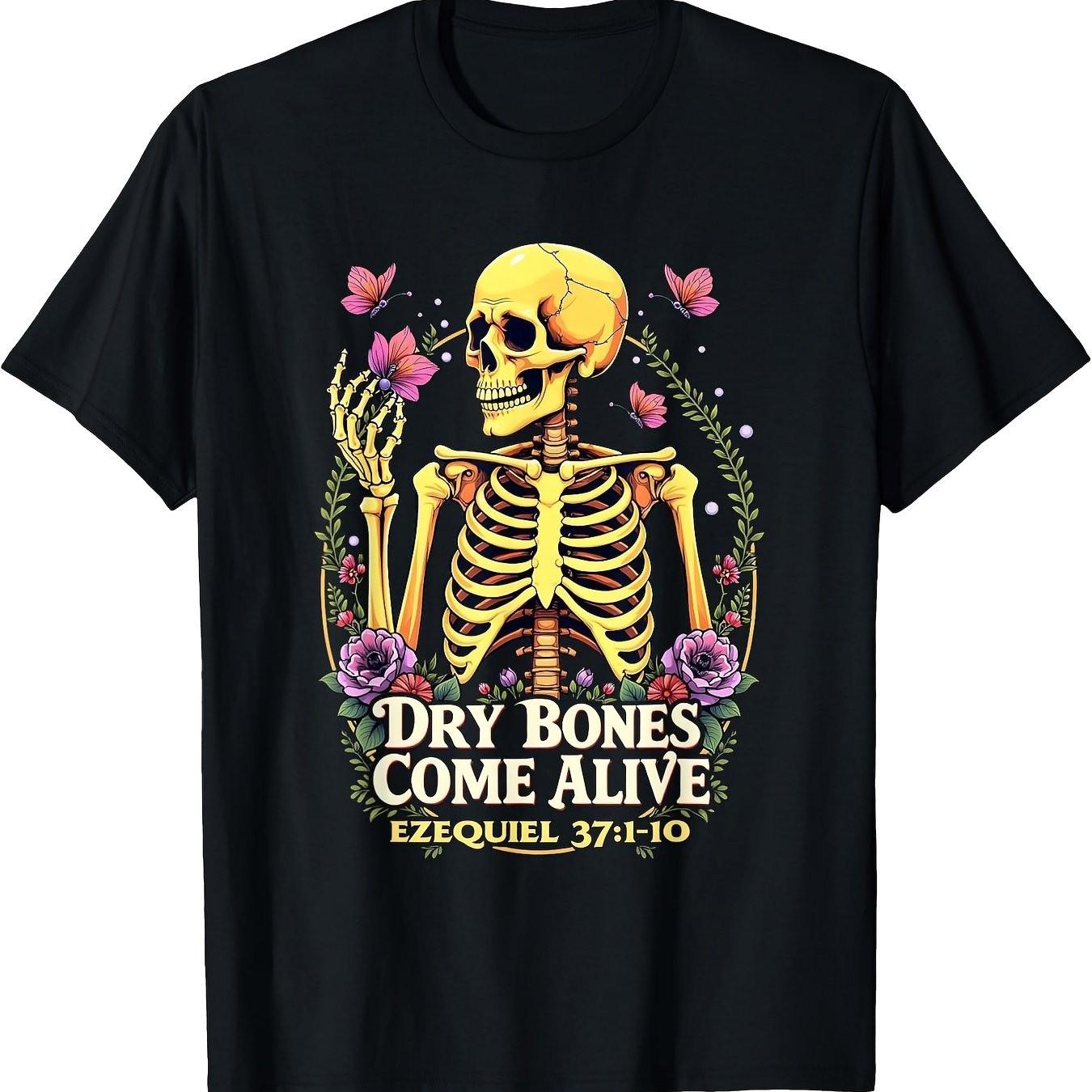 Dry Bones Come Alive Skeleton Graphic Tee Bible Verse Christian Religious Men s T-Shirt S