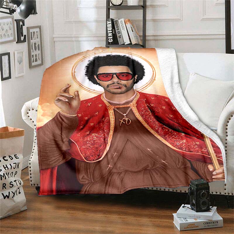 The customizable T-The Weeknd flannel soft blanket is suitable for home, bedroom, bed, sofa, travel, and children's use.