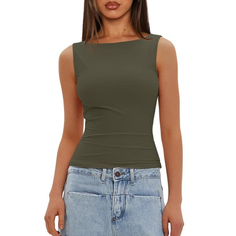 Schlankes ärmelloses lässiges Oberteil Damen Mode Hemd Oberbekleidung Unterhemd