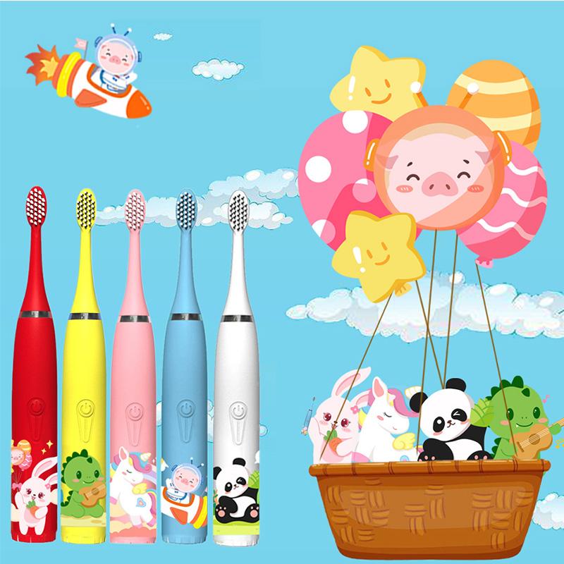 Child's USB Sonic  Electric Toothbrush Rechargeable Colorful Cartoon Brush Kids Automatic IPX7 Waterproof With Replacement Heads