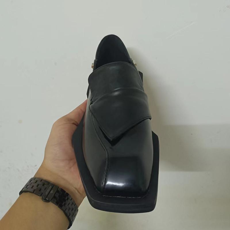 Fashion Retro Square Toe Chunky Platform Loafers Women Concise Fashion High Heels Shoes Women Street Style Slip-on Shoes Footwear 2025