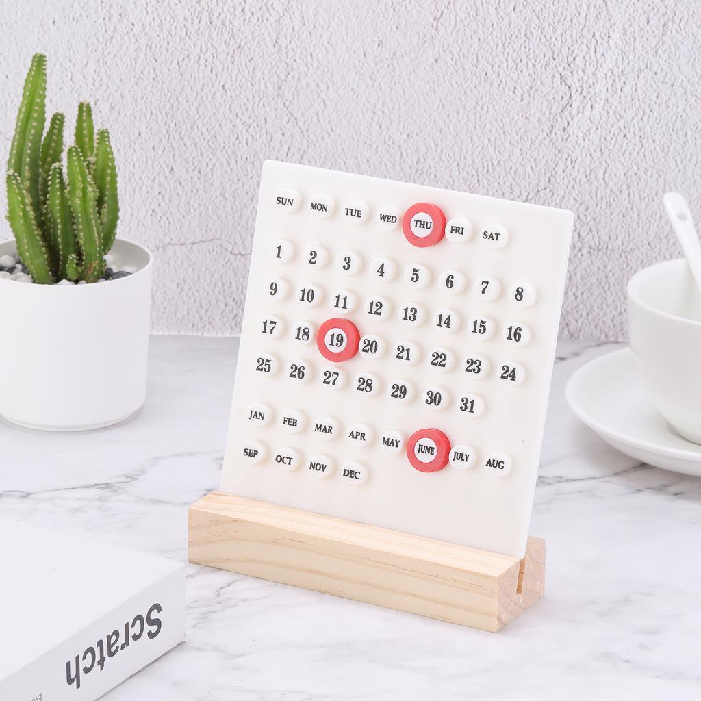 Wood Perpetual Calendar Acrylic Wooden Base Handmade DIY Calendar Stand Office Home Decoration Desktop Month Week Date Display