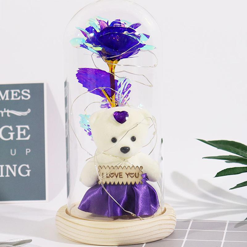 Eternal flower gold leaf flower laser flower glass cover bear 110 Qixi Festival Valentine's Day Mother's Day gift
