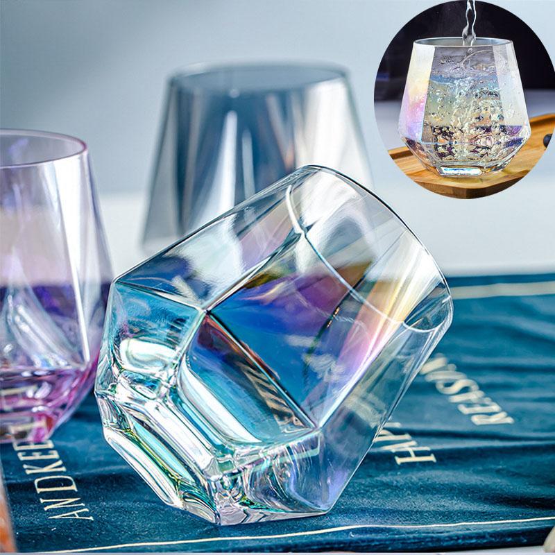 6pcs/lot Whiskey Glass Diamond Crystal Wine Glass Cup Golden Transparent Coffee Mug Cup Milk Tea Mugs Beer Glass Bar Drinkware