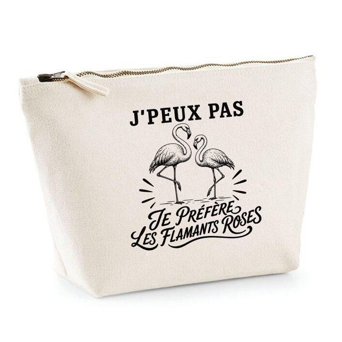 Trousse de toilette - PLANETEE - J'peux pas minimaliste (Flamants roses) - 100% coton - 3 L - Zip métal