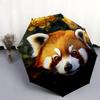Red Panda and Rose pattern, automatic folding umbrella, portable and foldable design, 8 ribs, a Christmas or birthday gift.