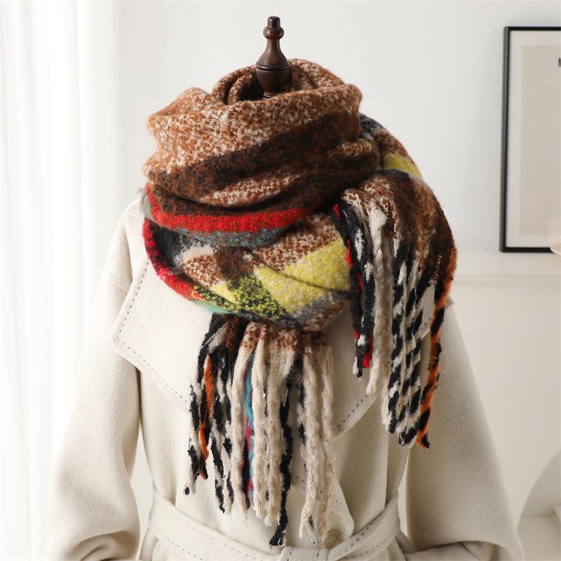 

Новый клетчатый шарф-имитация кашемира для мужчин и женщин, зимний теплый шарф, шарф с бахромой в сочетании цветов, длинная теплая шаль, повседневные винтажные накидки 220x50cm