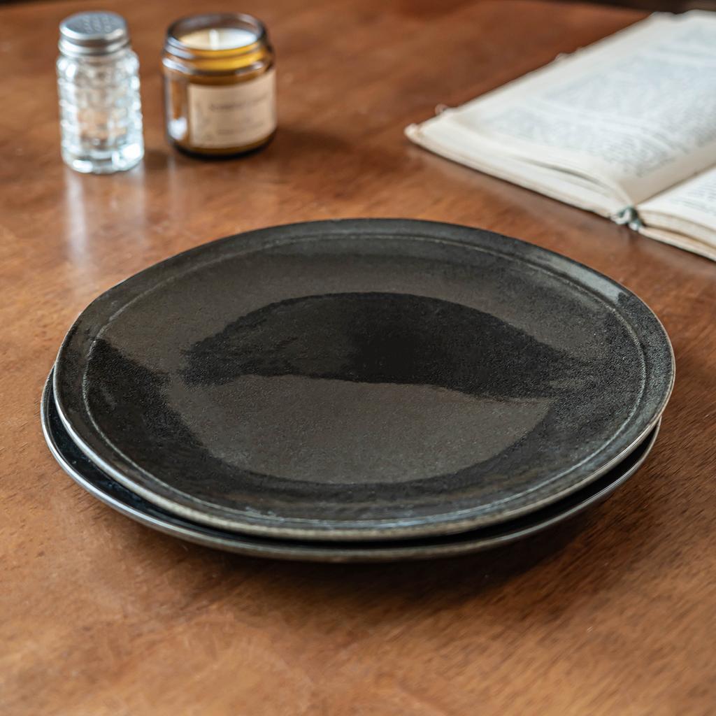 Plate Household Premium Black Ceramic Plate Household Vegetable Plate Retro Tableware Western Plate Salad Plate