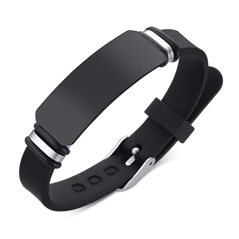 Simple Vintage Silicone Leather Braided Wristband Stainless Steel Fashion Jewelry Bracelet Bangle for Men Clasp