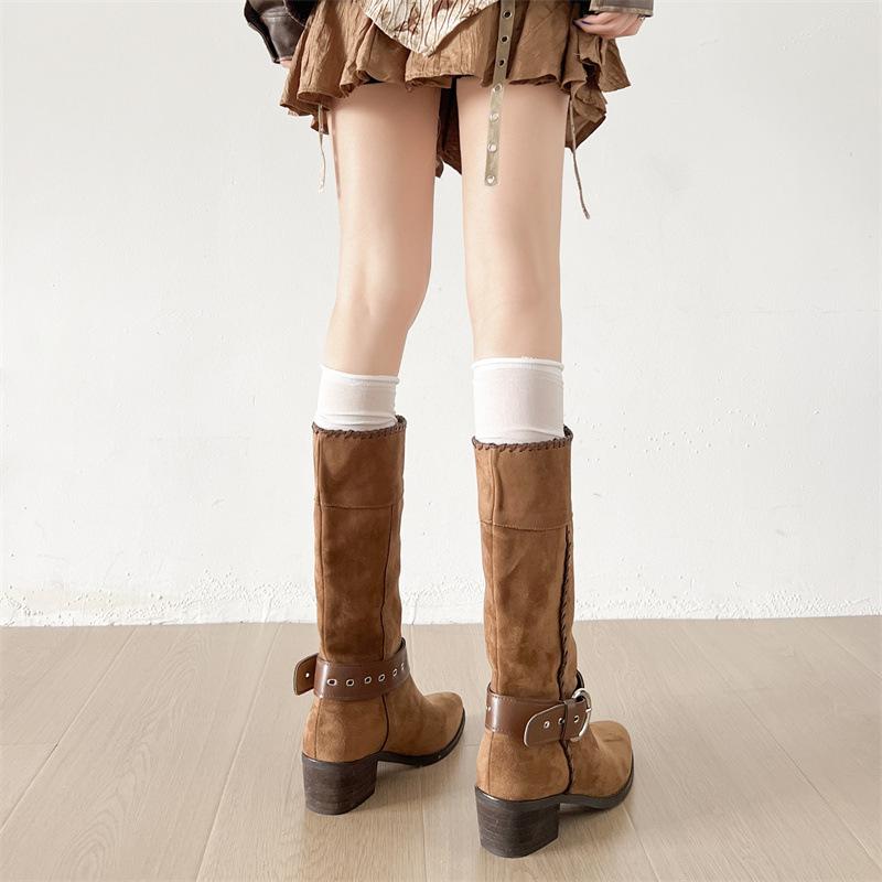 Maillard fashion retro style thick heel platform boots women's 2025 new spring and autumn season height increase and thin knight boots