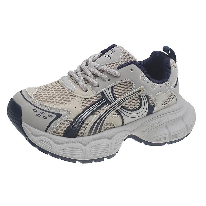 Soft Leather Platform Dad Shoes Women's 2025 New Summer Breathable Mesh Casual Sports Shoes Versatile Running Shoes Women's Shoes