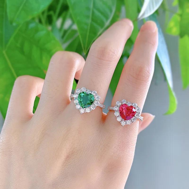 SpringLady Argent Sterling 925 8*8mm Rubis Cœur Diamants Haute Carbone Bagues Pour Femmes Mariage Bijoux Fins Cadeaux