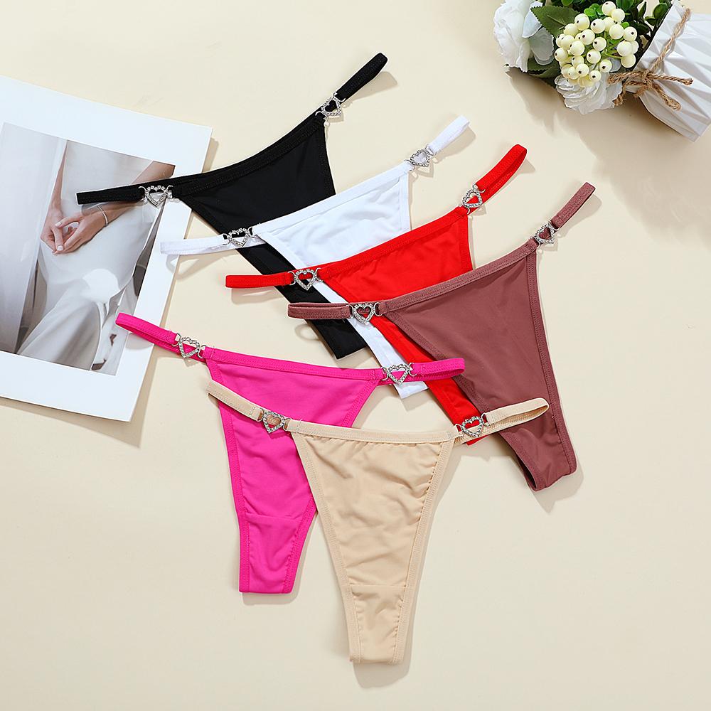 Women Sexy Thongs Low Rise Ladies G-string Heart Decoration Erotic Intimate Lingerie T-Back New Fashion Thongs Crotch Panties