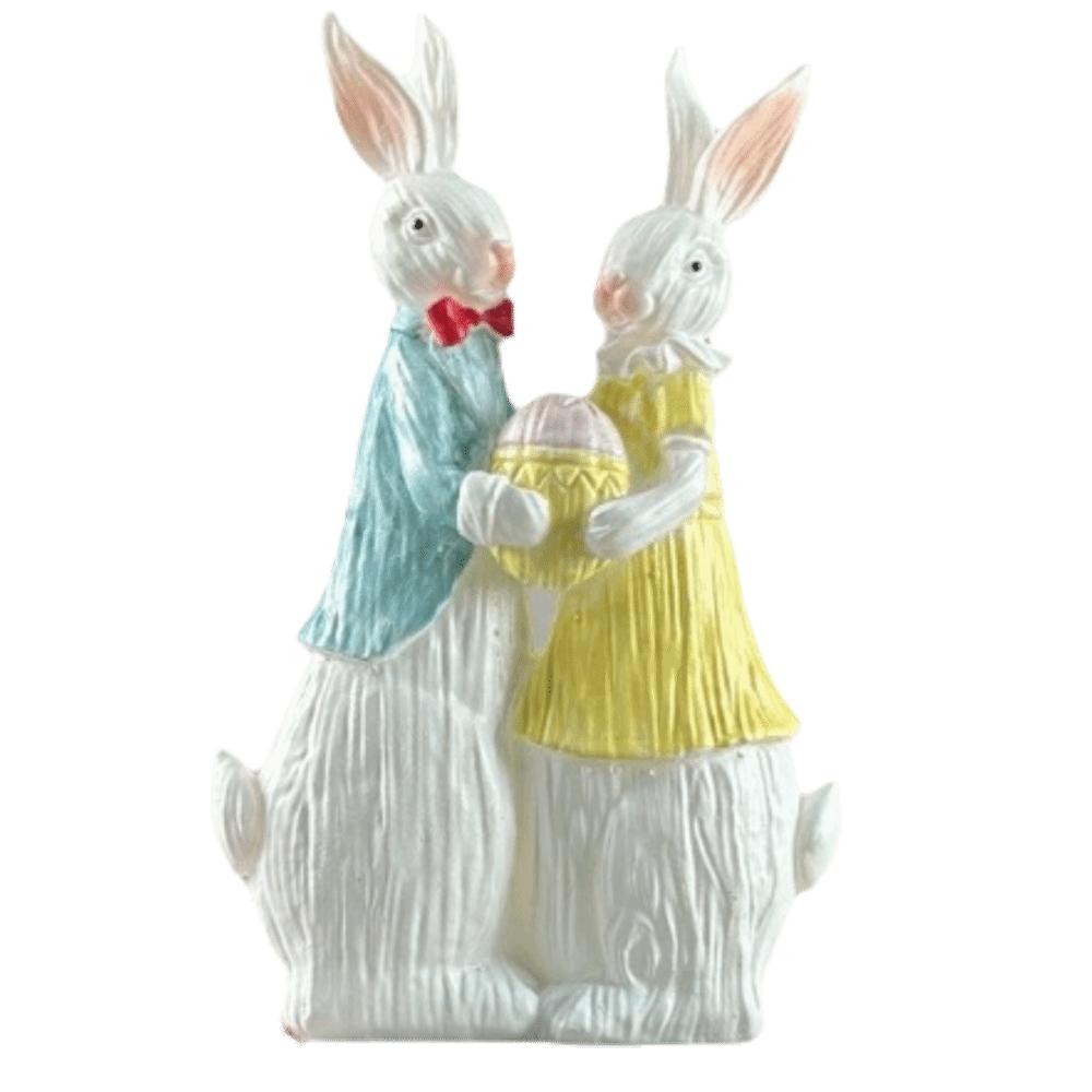 

Easter Decor Rabbit Figurines Wood Grain Resin Bunny Couple Statue Tabletop Display 9cm-Style2