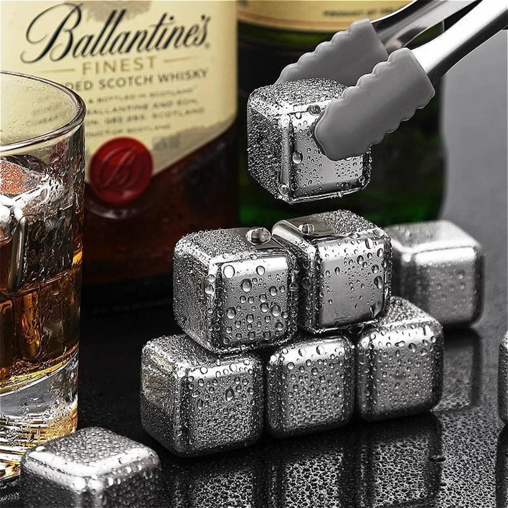 6/8/12 Stück Würfel zum Kühlen Edelstahl Eisblock Wiederverwendbare Kühlsteine für Whiskey Getränke Kühlwürfel Kühlstein Party Werkzeug