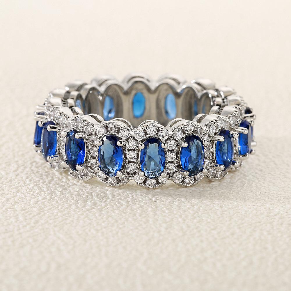 

Классические синие кубические циркониевые круглые кольца для женщин и девочек серебряного цвета металлические хрустальные пальцы аксессуары ювелирные изделия подарки 7