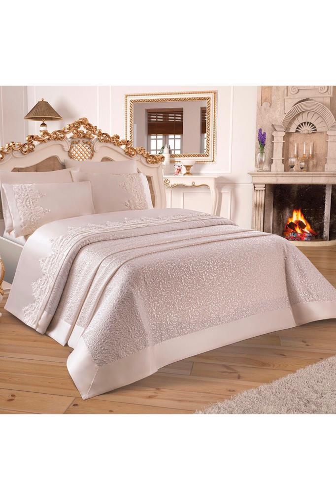 Diana Chenille-Tagesdecken-Set, 6-teilig, Bettdecke 230 x 240, Bettlaken 230 x 240, Jacquard-Stoff, volle Größe, Doppelbett, cremefarben