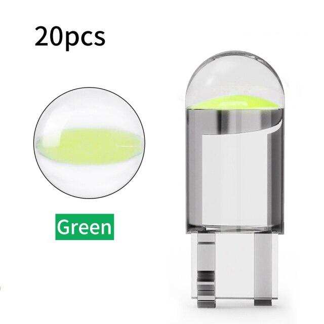 

20 шт. 168 194 W5W светодиодные T10 автомобильные лампы COB стекло 6000K белые автомобильные номерные знаки лампы купольные лампы для чтения DRL стиль лампы 12 В 20PCS зелёный