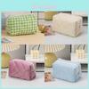 Velvet Corduroy Makeup Bag With Grid Pattern And Zipper For Daily Use