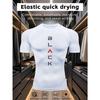Mens White Compression Short Sleeve T-Shirt Vertical Black And Red Letter Graphic Quick Dry Elastic Breathable Gym Workout And Running Athletic Top