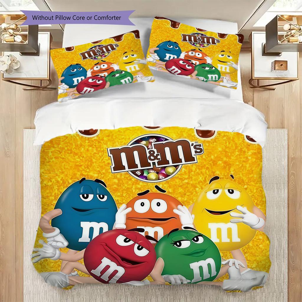 MMs Colorful Characters Three-piece set(1 * duvet cover + 2 * pillowcase, without core) Christmas birthday gift Duvet cover and pillowcase Bedding set