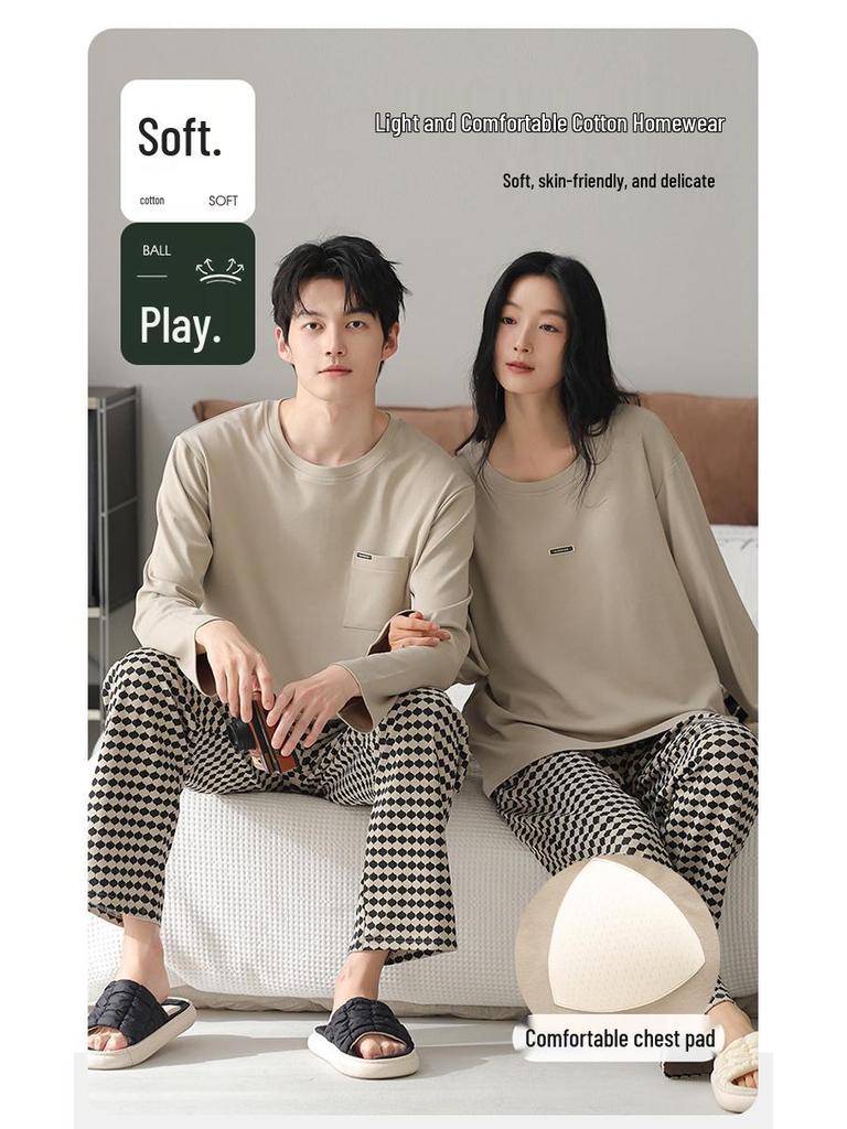2025 New Couple's Pure Cotton Striped Pajama Set - Long Sleeve for Spring and Autumn