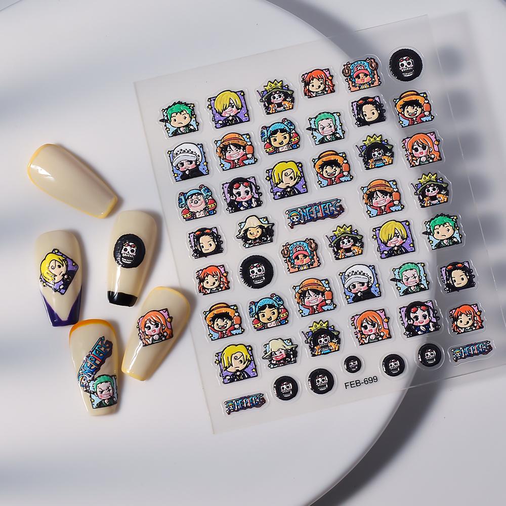 1PCS Anime One Piece Naruto Nail Stickers Nail Art Accessories Cartoon Luffy Uzumaki Naruto 5D Stickers Nail Parts