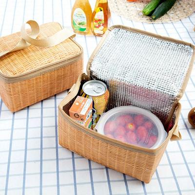 Tragbare Picknicktasche aus Korbgeflecht und Rattan für den Außenbereich, wasserdicht, Geschirr, isoliert, Thermokühler, Lebensmittelbehälterkorb für Camping-Picknick