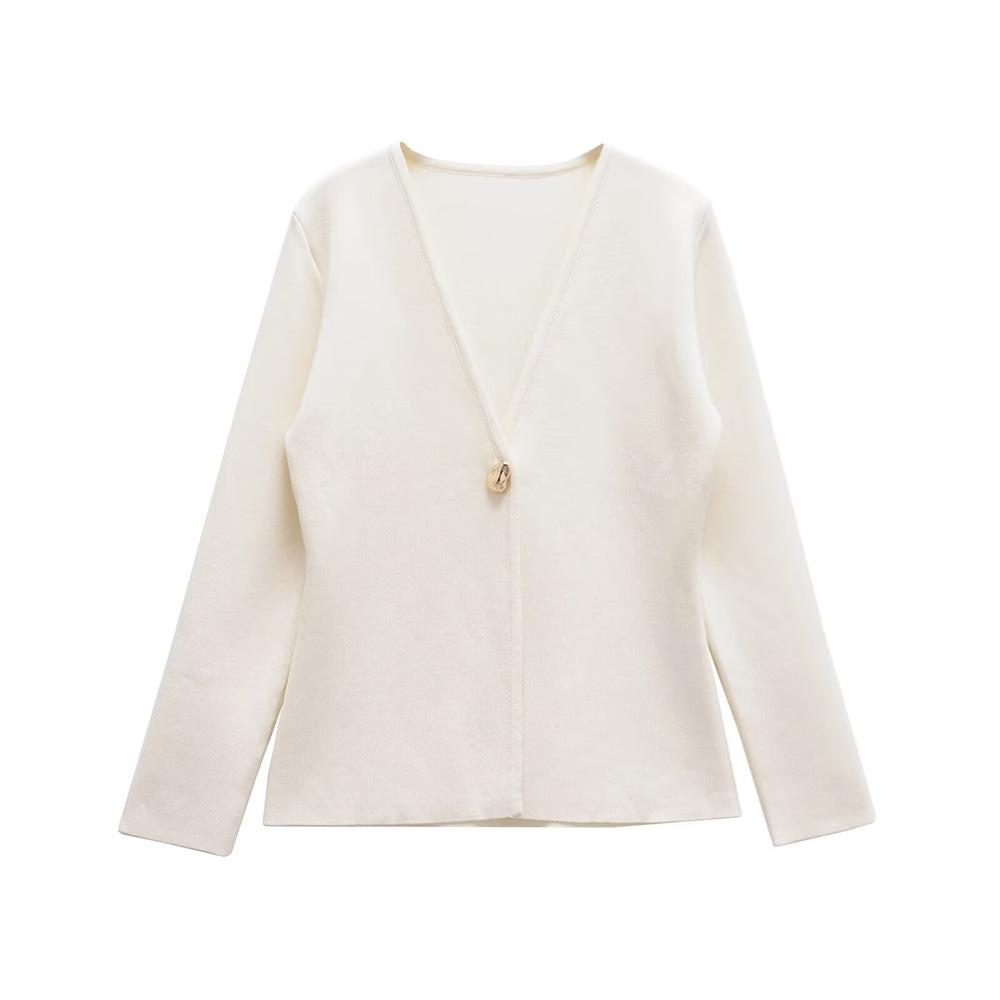 

2025 Spring Women s V-Neck Long-Sleeve Knit Cardigan: Simple & Versatile Small