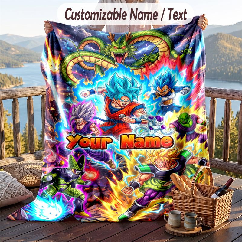 Personalized Flannel Throw Blanket,Dragon Ball Custom Printed Name, Cozy Plush Blanket For Home Use
