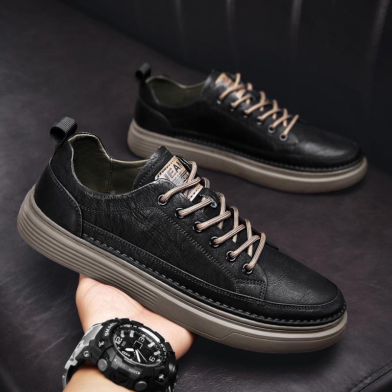 Men's Shoes New Autumn Breathable Waterproof Anti-skateboard Shoes Men's Casual Leather Shoes Black Work Labor Insurance