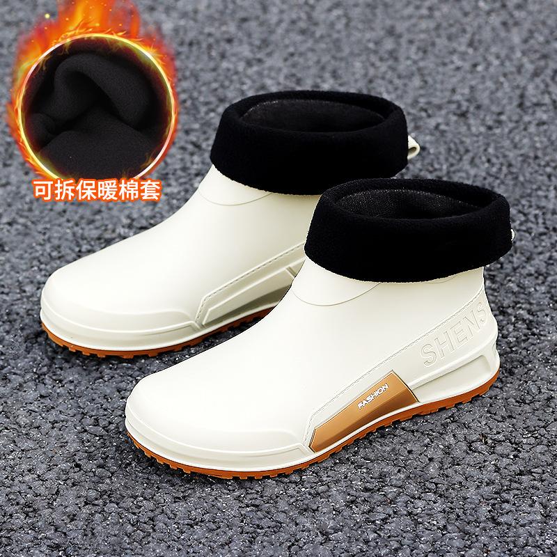 New Rain Shoes Men's and Women's Fashion Water Shoes Cotton Non-slip Rain Boots Short Adult Waterproof Outdoor Boots