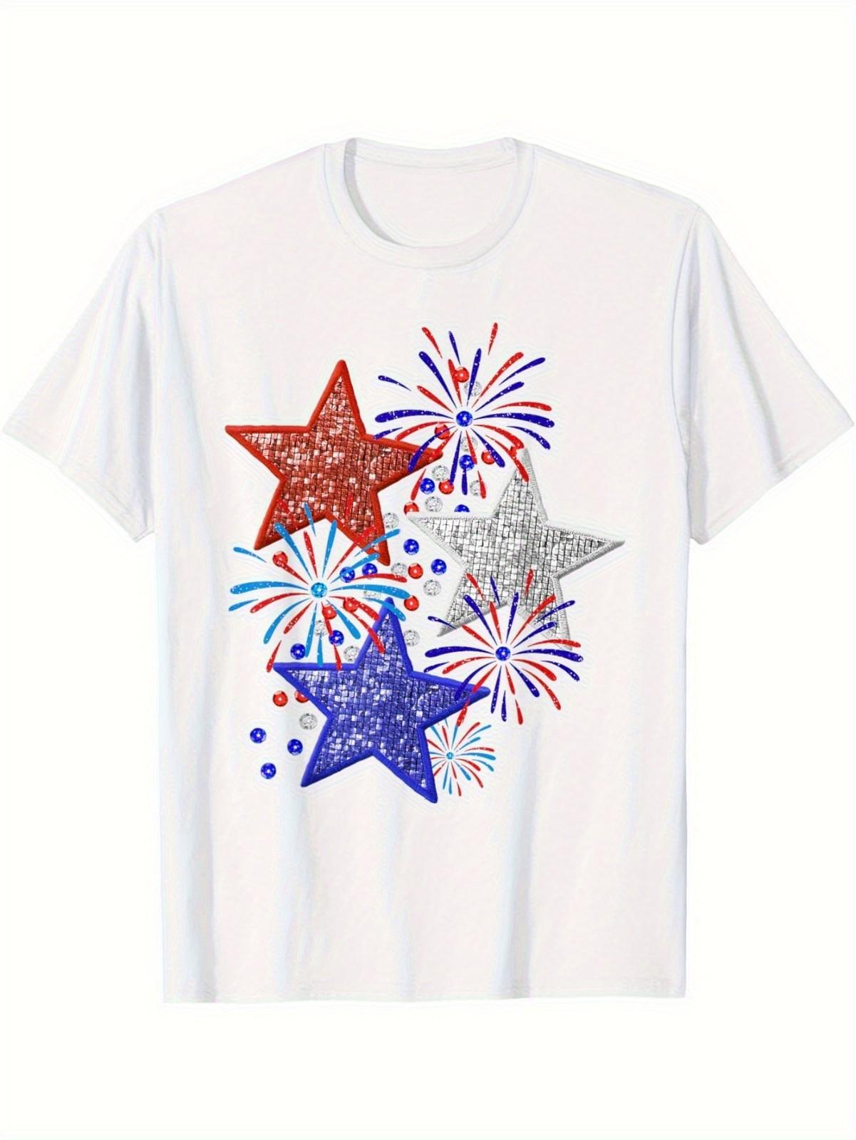 Patriotic Fireworks & Glitter Stars Graphic Tee S разноцветный