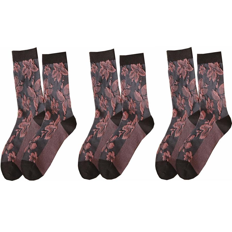 3 Pair Korean Style Women Socks Fashion Flower Printing Autumn Winter Middle Tube Lady Socks Set Soft Comfortable Socks Woman