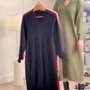 2025 Autumn Women's Round Neck Hollow Knit Sweater Dress - Loose Long Sleeve European & American Style