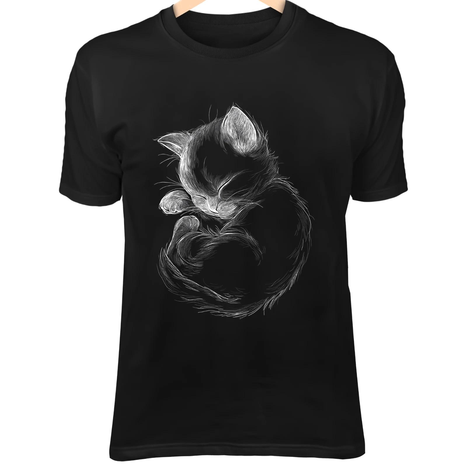 Sleeping Kitten Line Art - Cute Minimalist Cartoon Curled Up Kawaii Style 4XL