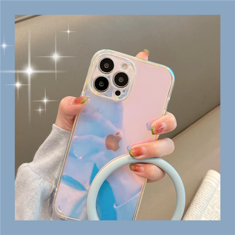 Ins Korea Laser Gradient Wrist Loop Strap Phone Case For Iphone 13 Pro Max 12 11 Pro X Xr Max Clear Lens Protection Laser Cover