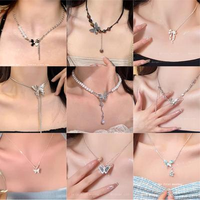 Perlový náhrdelník s motýlem Dámský špičkový lehký luxusní svetr řetízek Podzimní a zimní doplňky