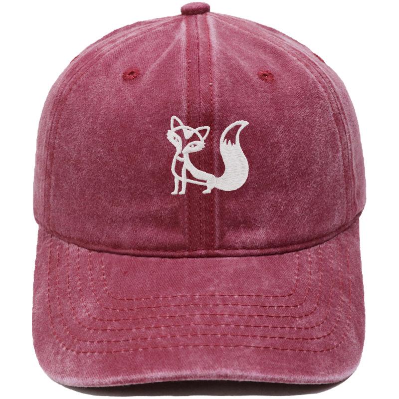 Tegneserie ræv broderet baseballkasket vasket retro dad hat til mænd og kvinder afslappet udendørskasket