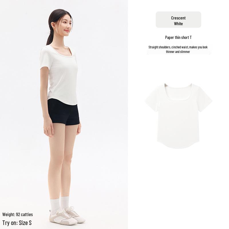 Cotton Aesthetics: Women s Slim Fit Square Neck Short Sleeve Top L