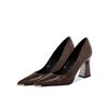 Fashion Metal Pointed Toe Shallow Mouth Block Heel Single Shoes Women's Fashion New Slip-proof Wear-resistant High Heels