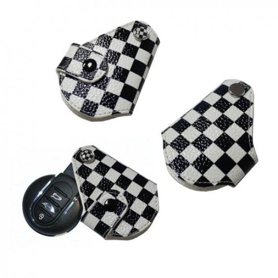 

Black UK Checker Pattern Style Key Fob Holder For 2008+ MINI Cooper