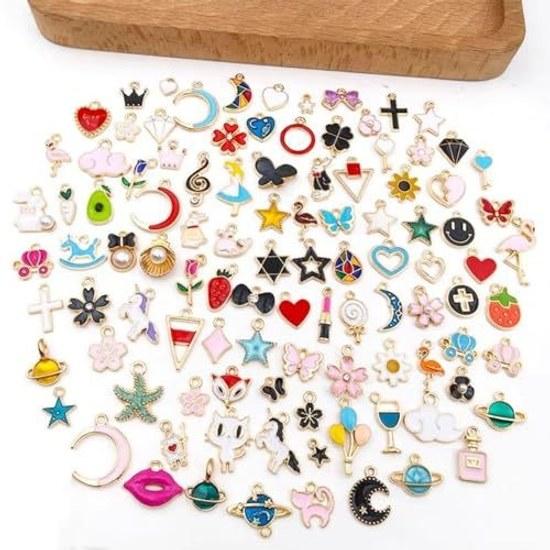 YFFSFDC Charm Accessory Parts 100 Piece Set Necklace Earring Pendant Decorations Jewelry DIY Ornaments Handmade Gifts Decorative Items Crafts