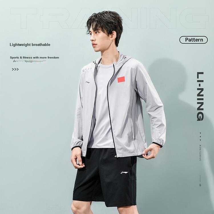 Li Ning National Team Series Waterproof Breathable Sweat-Wicking Sports Windbreaker Men outerwear Dove-Gray AFDU317-2